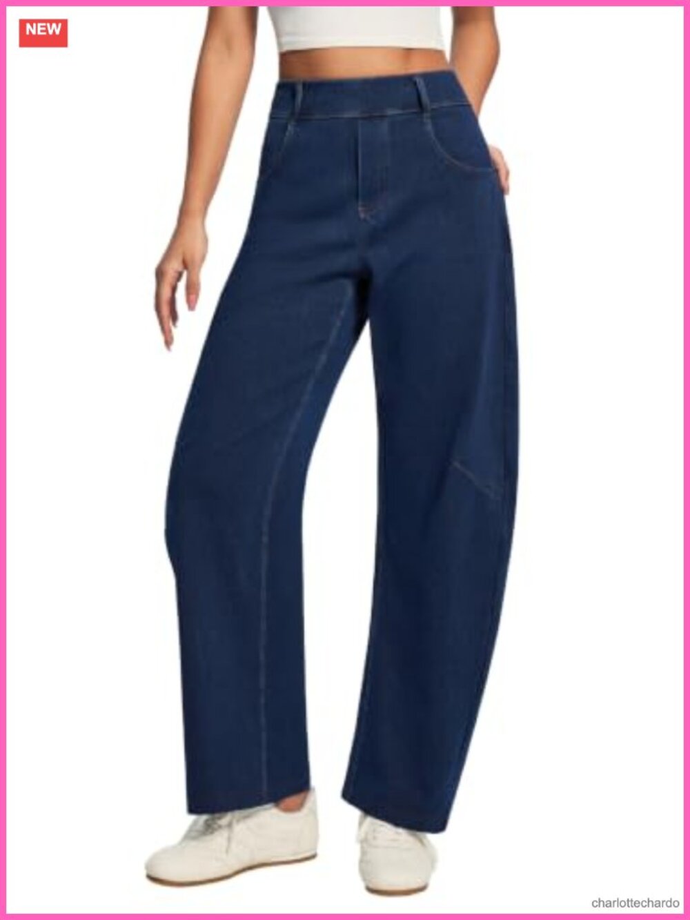 High Waisted Stretchy Barrel Jeans Pull On Denim Pants Tummy Control